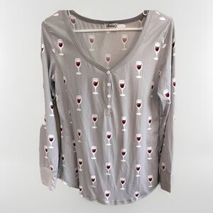 Jordann Jammies Women's Pajama Top M L Gray Red Wine Soft Pj Print Sleepwear